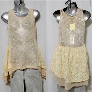NWT A'reve lace mesh hi low peplum tank top  romantic bohemian